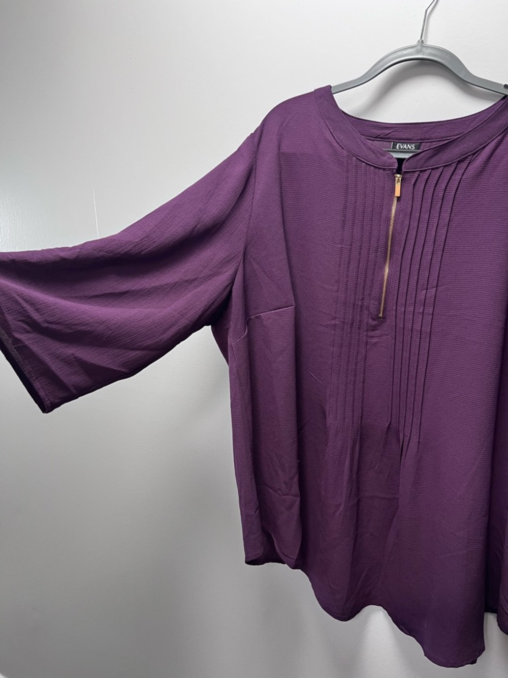 Evans Purple Zip Pintuck Shirt Plus-Size Plum Blouse Gold Zipper & Buttons - Picture 5 of 16